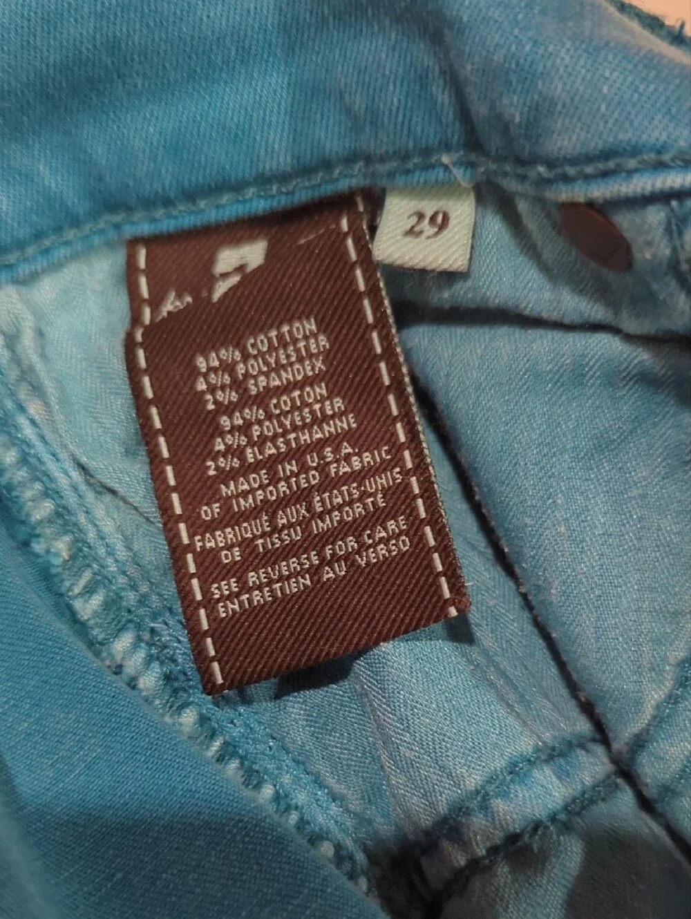 7 For All Mankind Teal Slim, Straight Jeans - Like New